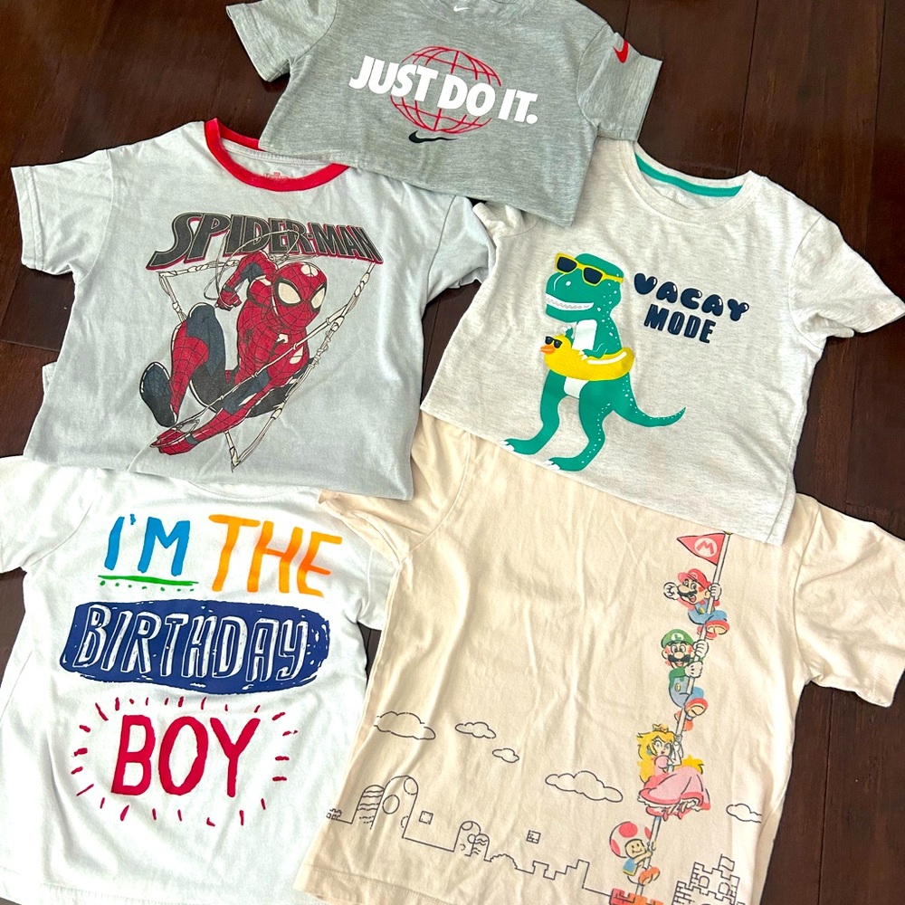 4T Boys Tshirt Bundle Lot, Mario, Spider-Man, Birthday, Nike, 4T Summer Shirts